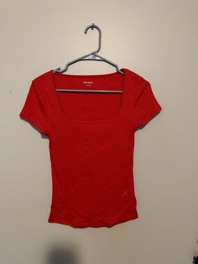 Old Navy Red Scoop Square Neck Short Sleeve Top